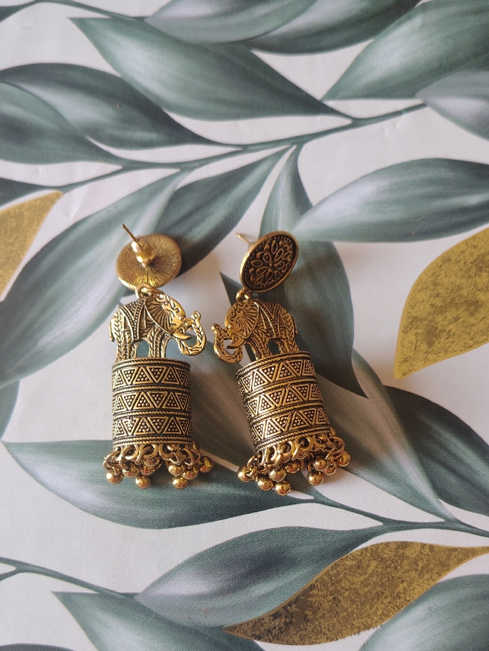 Gold Elephant Jhumka Earrings - Classic Indian Women Jewelry